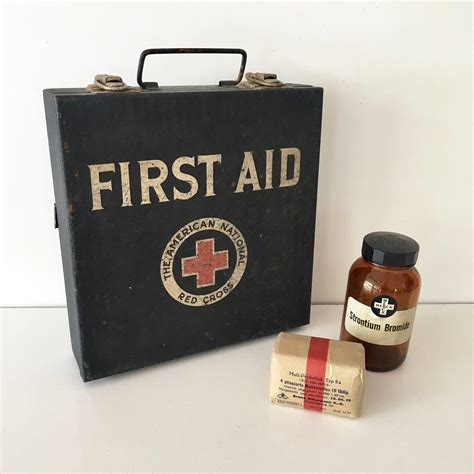 vintage first aid kit red metal box school bus|Vintage RED CROSS First Aid Kit in Metal Box .